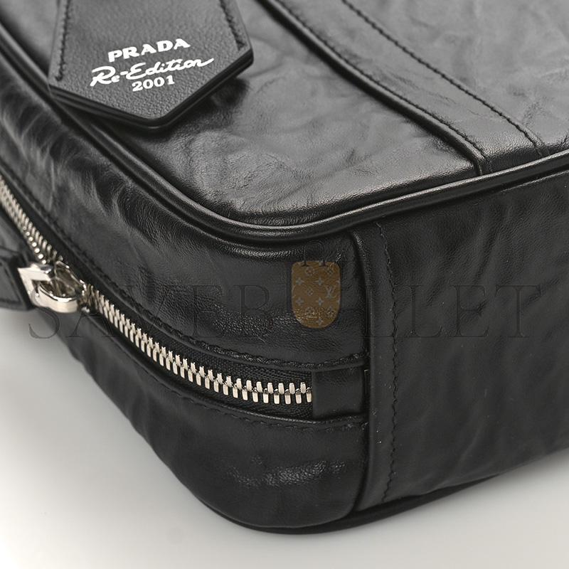 Pra*a nappa antique medium re-edition 2001 two handle bag black 1bb092 (24*15.5*7cm)